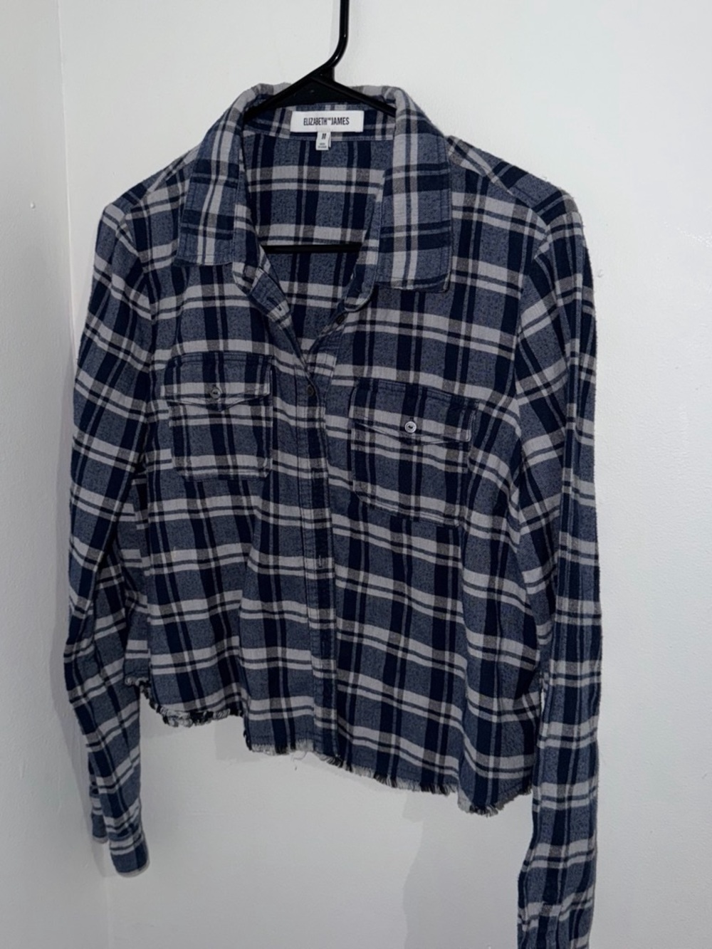 Elizabeth and James Navy and White Plaid Button-Down Shirt